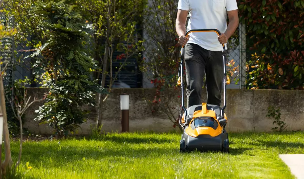Electric mower while mowing  