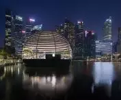Apple store on the Marina Bay waterfront in Singapore at night