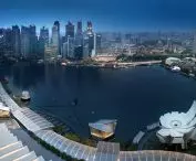 Panorama of Singapore and Apple store on Marina Bay waterfront 