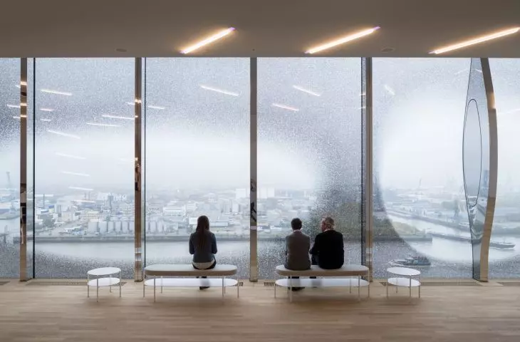Elbphilharmonie in Hamburg, Germany - windows overlooking the city skyline 