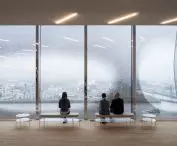 Elbphilharmonie w Hamburgu, Niemcy  — okna z widokiem na panoramę miasta 