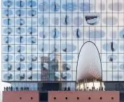 Elbphilharmonie in Hamburg, Germany - close-up on the glass facade of the building 