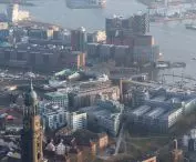 Elbphilharmonie in Hamburg, Germany - a bird's eye view of the building block