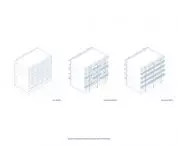 axonometry of elevation fragment: original, with balconies, with gallery