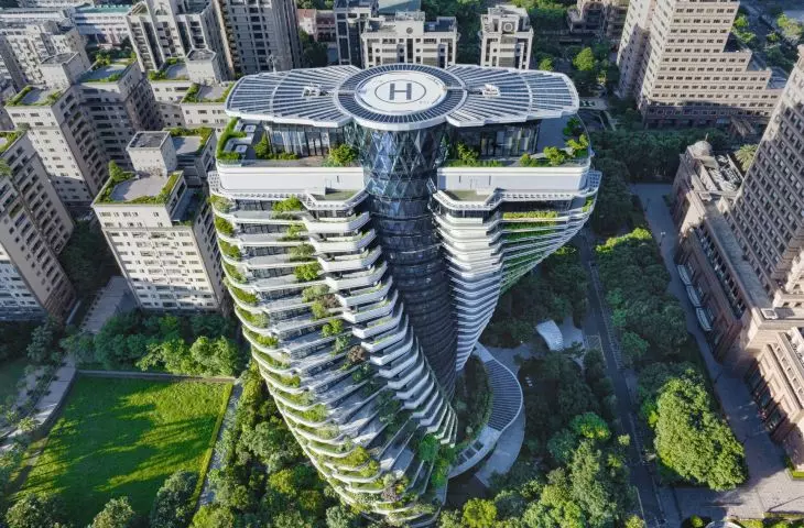 Tao Zhu Yin Yuan skyscraper in Taipei - bird's eye view 