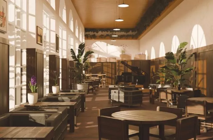 project of orangery with poetry cafe and workshop room - interior visualization