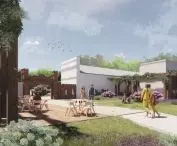 an orangery with the function of a ceramics workshop and a cafe 