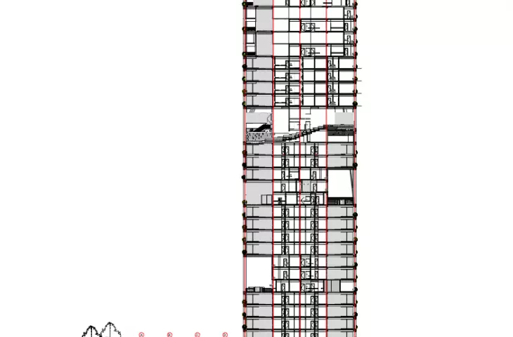 AGE 360 skyscraper in Curitiba, Brazil - longitudinal cross-section 