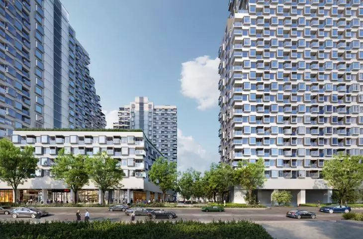 Tencent P5 residential complex in Shenzhen - the project involves 11 towers ranging from 57 to 100 meters in height, arranged around four courtyards that form the center of the development