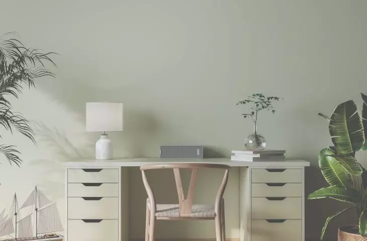 Interior in shades of soft green creates an oasis of calm