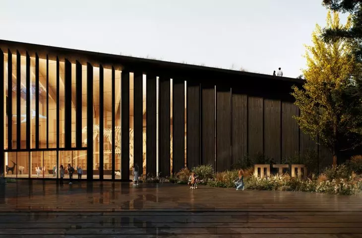 Hungarian Museum of Natural History in Debrecen - the museum's structure will be based on a massive timber frame, and the facade will be made of panels of charred wood, sourced locally