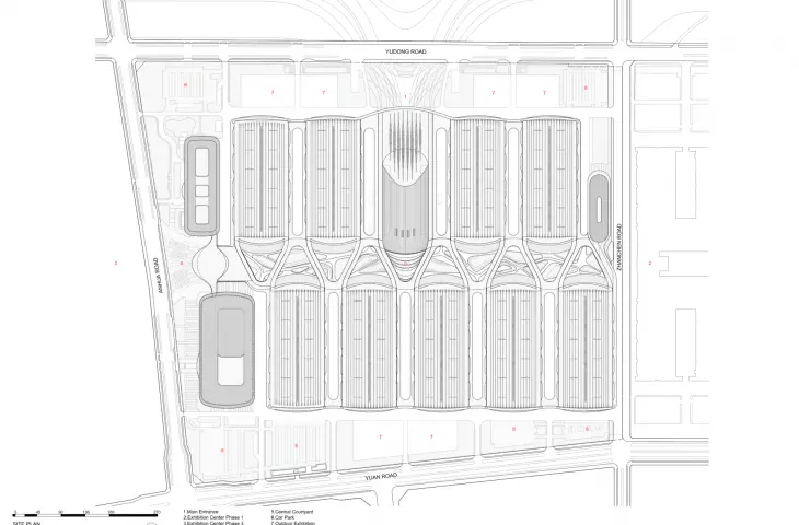 Stołeczne Międzynarodowe Centrum Wystawienniczo-Kongresowe ZHA w Pekinie - plan zagospodarowania przestrzennego 