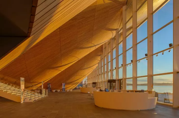 Kilden Performing Arts Center is located on the island of Odderøya in Kristiansand, southern Norway