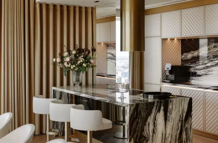 Interior of the apartment at Zlota 44 street in Warsaw - view of the kitchen island in the kitchen 