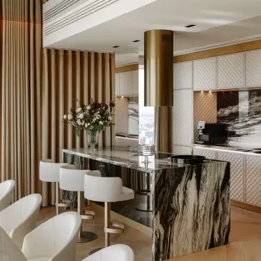 Interior of the apartment at Zlota 44 street in Warsaw - view of the kitchen island in the kitchen 