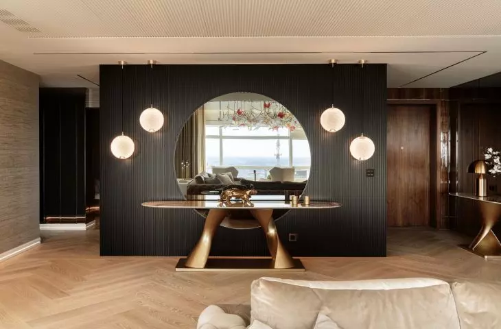 Interior of the apartment at Zlota 44 in Warsaw - materials are key in this arrangement 