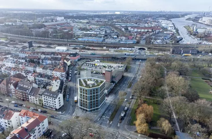 Budynek mieszkaniowy wielorodzinny 'Living on Hohentorsplatz' w Bremie – widok z lotu ptaka