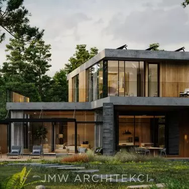 The house consists of three interpenetrating blocks of varied form and function