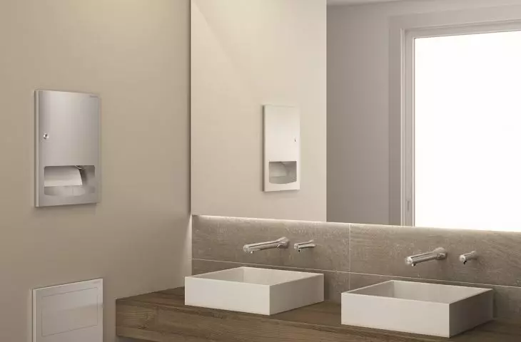 BINOPTIC chrome wall valve and soap dispenser from DELABIE