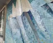 Spatial mosaic from the 1960s by Andrzej Rohacki on the building of the Central Refrigeration Center on Juliusz Lea Street