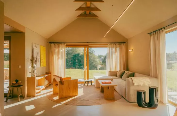 Interior of one of the cottages in Masuria designed by NOKE Architects
