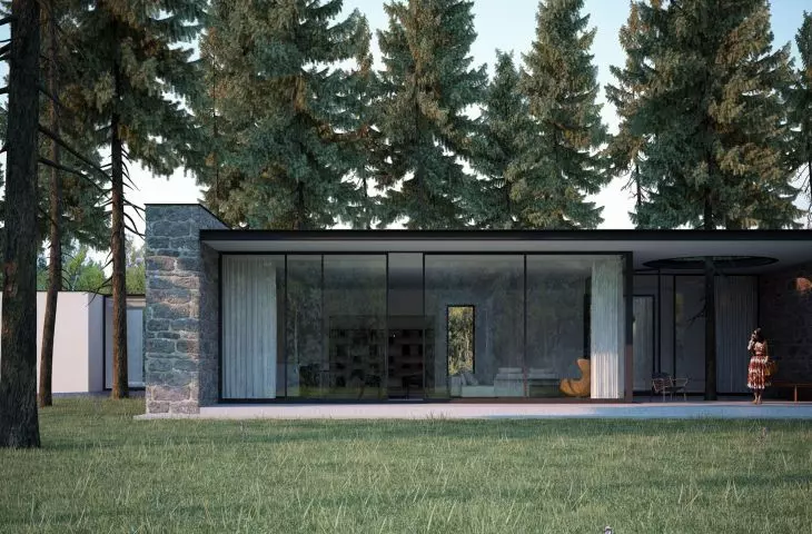 Villa Forest (project visualizations) - the elevation on the south side, due to the amazing landscape, has been almost completely opened up by long glazings