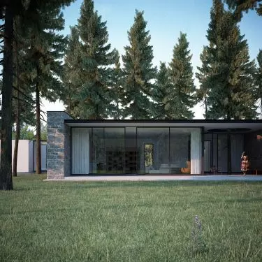 Villa Forest (project visualizations) - the elevation on the south side, due to the amazing landscape, has been almost completely opened up by long glazings