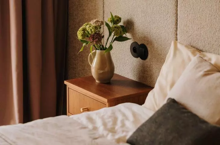 Interior decorated in warm colors and natural materials
