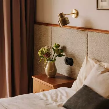 Interior decorated in warm colors and natural materials