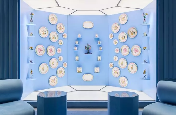 The collection is shown juxtaposed with a soft blue reminiscent of the sky