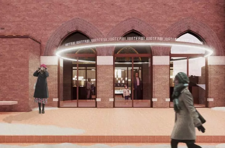 Transformacja kościoła w Heerlen na publiczny basen – wizualizacja wejścia 