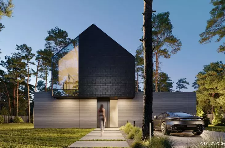 The two parts of the building will contrast in color and materials