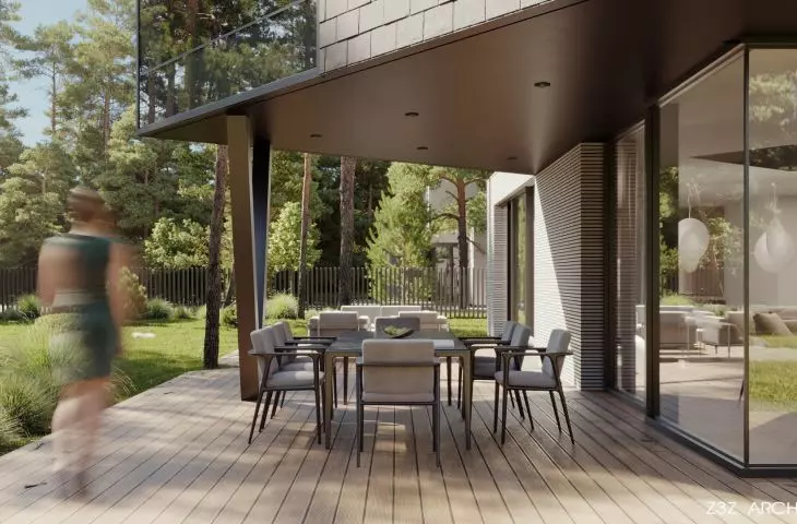 The terrace, located at the rear of the plot on the southwest side, will connect the interior with the garden