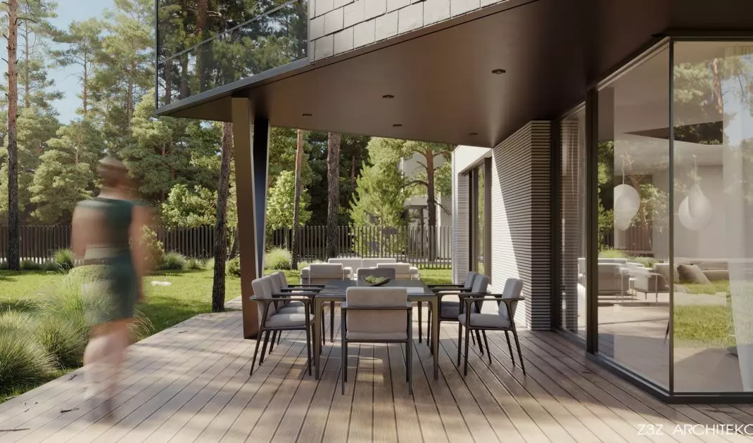 The terrace, located at the rear of the plot on the southwest side, will connect the interior with the garden