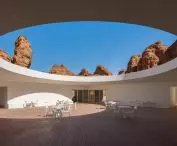 Visitor center in Al-Ula, Saudi Arabia - a circular opening in the roof not only illuminates the space, but also directs the eye toward the sky