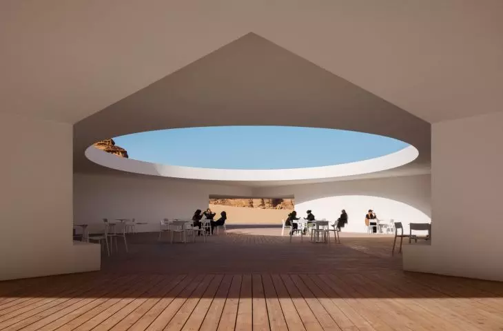 Visitor center in Al-Ula, Saudi Arabia - smooth facade surfaces harmonize with the harshness of the desert landscape