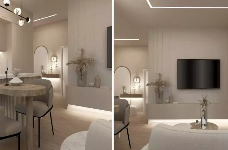 wizualizacja - kuchnia i salon