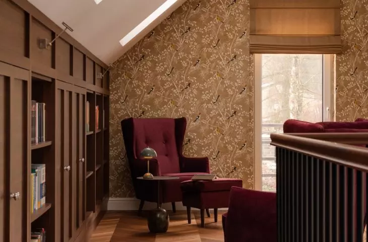 On the first floor there is a cozy reading nook 