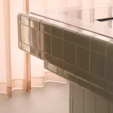 The sculptural island is a key element of the kitchen