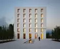 Office building 2226 in Lustenau - a block with a square plan of 24 x 24 meters and a height of 24 meters takes the shape of a cuboidal building