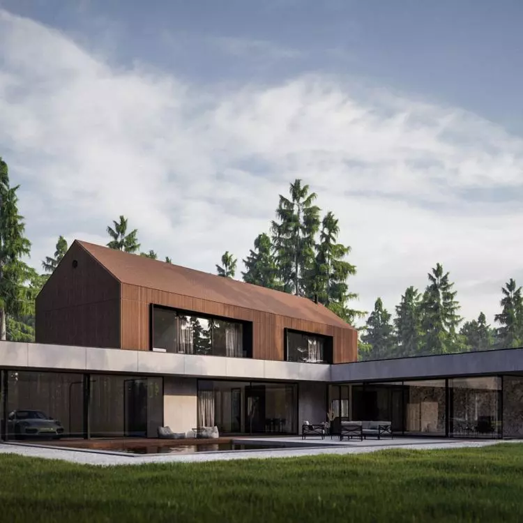 The bright, airy first floor structure flows seamlessly into the garden and terrace surrounding the building