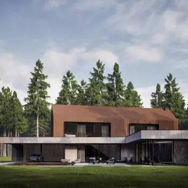 Huge glazing opens the house to the outdoors and provides spectacular views of the forest