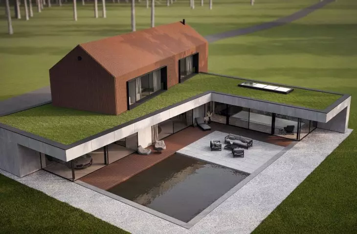 The project includes two swimming pools: an indoor and an outdoor pool