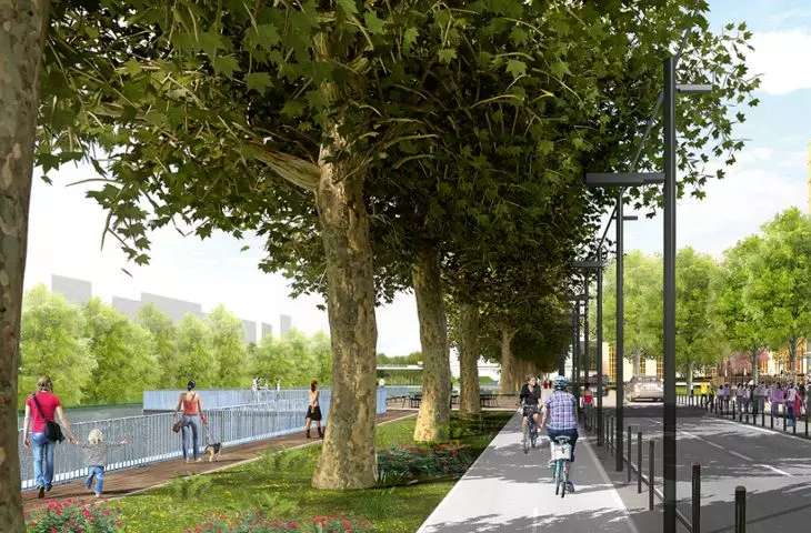 Visualizations of the Seine waterfront and the context of the Olympic Village