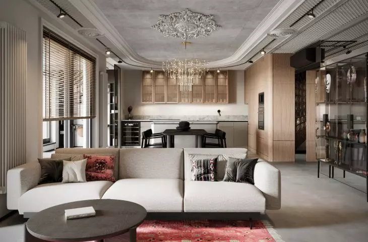 Its most spectacular point is the living room, connected to the kitchen and dining room, where the ceiling catches the eye