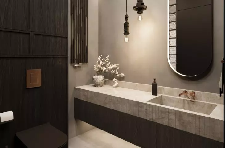 A view of the small bathroom