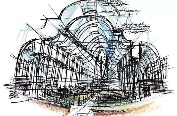 Sketch of the naves of St. Barbara's Church in Turek