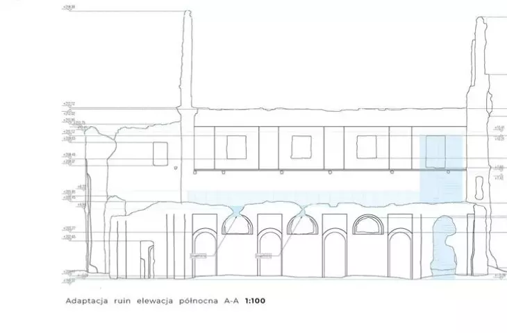 adaptation of the ruins - cross-section and elevation