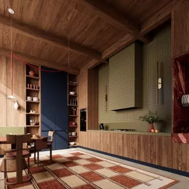  At the heart of this project is an olive green kitchen cabinet