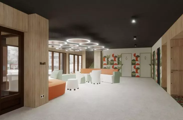 checkroom, information desk 